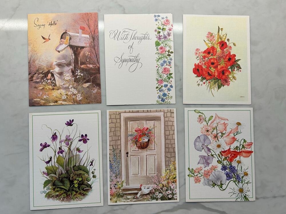 Set of 6 Vintage Floral & Cottage Note Cards, No Envelopes